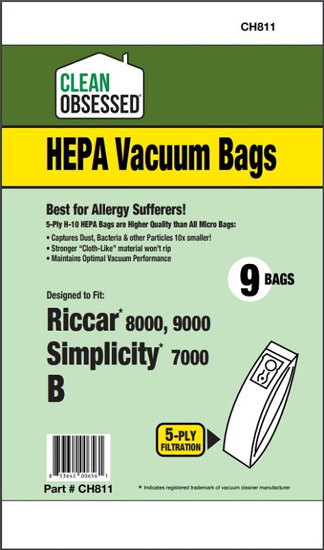 Riccar/Simplicity Type B Riccar 8000/8900 Simplicity B HEPA 9/pk CH811