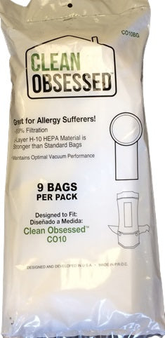 CLEAN OBSESSED 10 QT CO10 BACKPACK HEPA FILTER BAGS, 9PK CO10BG