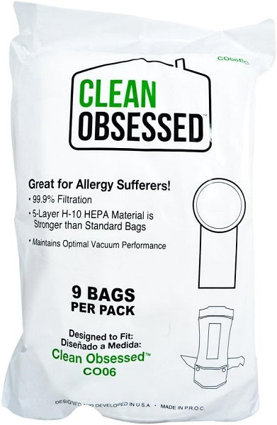 CLEAN OBSESSED 6QT BACK PACK FILTER BAGS HEPA 9/PK, CO6BG