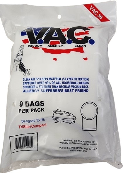 PERFECT V.A.C. COMPACT / TRISTAR HEPA BAGS, 9/Pk VAC36