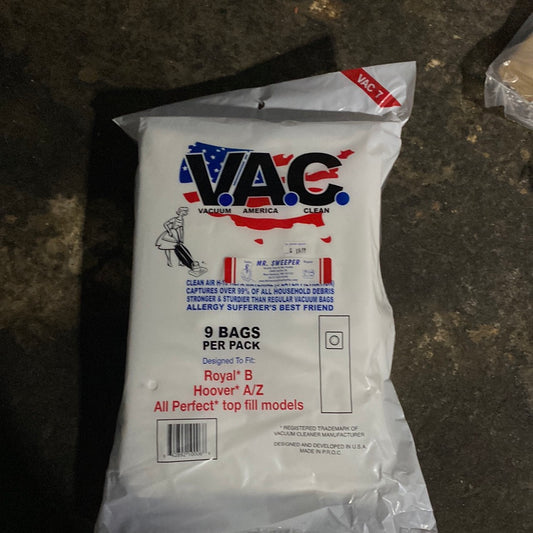 Royal B Hoover A/Z 9 Bags per pack VAC7